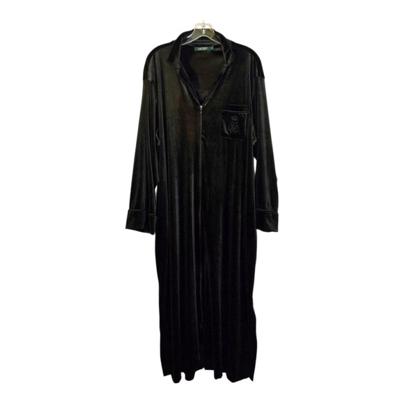 Lauren Ralph Lauren Black Velour Zip Front Lounge Dress Size 1X Velvet Midi - Picture 3 of 13